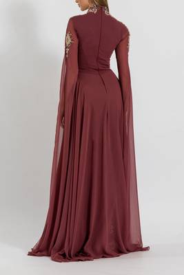 Burgundy Wedding Zari Embroidered Georgette Stitched Stone Work Wedding Dresses 3