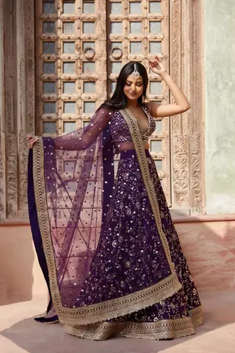 Designer Purple Sequins Embroidery Work Lehenga Choli With Dupatta 