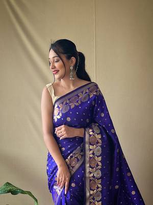 Women Violet Soft Banarasi silk blend Saree Zari Weaving Rich Pallu Saree With Blouse For Women 2