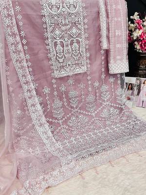 Lavender embroidered organza semi stitched salwar suit 3