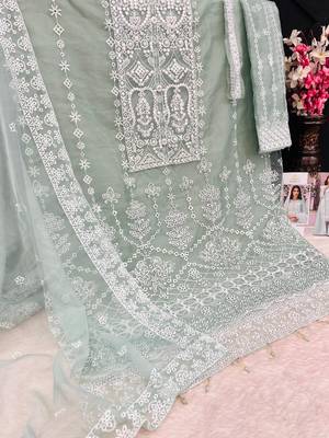 Light green embroidered organza semi stitched salwar suit 3