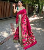 Pink Paithani style flower pattern thread & Zari work saree with Blouse