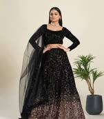 Women's Black Velvet Heavy Sequins Semi Stitched Designer Lehenga Choli Set