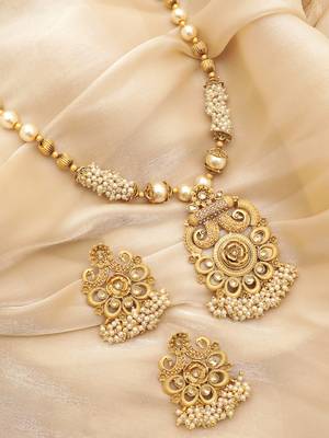 matte gold copper golden color temple theme peacock chain pendant with earrings 1