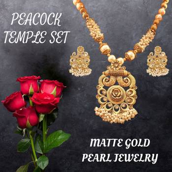 matte gold copper golden color temple theme peacock chain pendant with earrings 5
