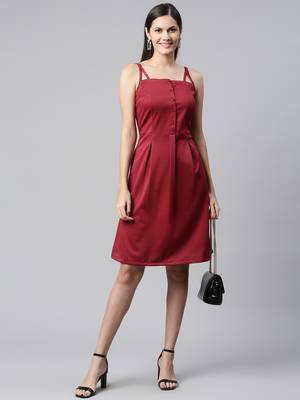Women maroon collard neck casual dress 1