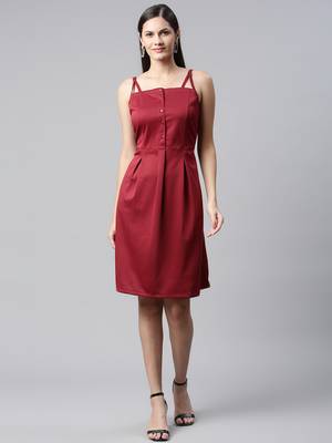 Women maroon collard neck casual dress 2