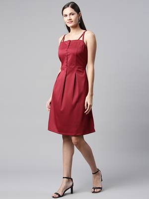 Women maroon collard neck casual dress 3