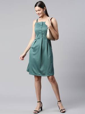 Women teal collard neck casual dress 1
