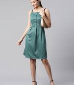 Women teal collard neck casual dress