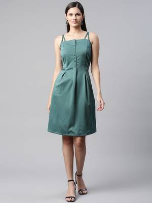 Women teal collard neck casual dress 2