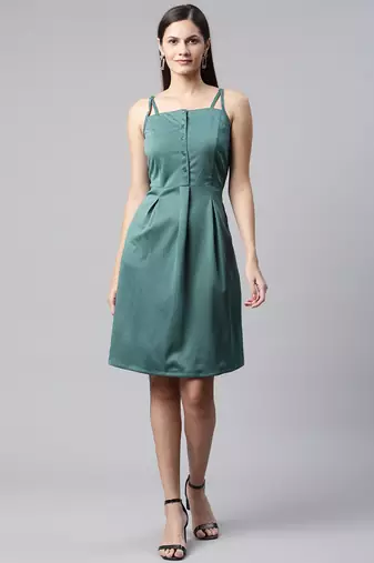 Women teal collard neck casual dress