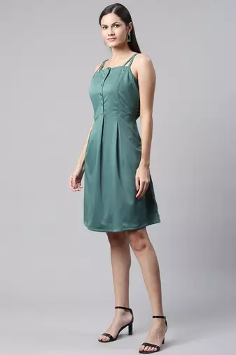 Women teal collard neck casual dress