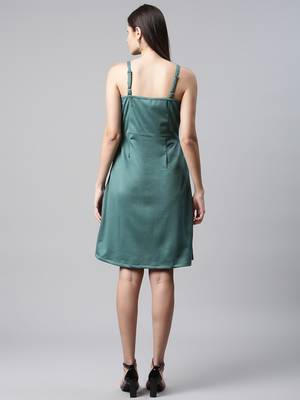 Women teal collard neck casual dress 4