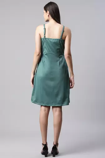 Women teal collard neck casual dress