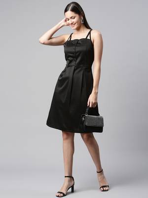 Women black collard neck casual dress 1