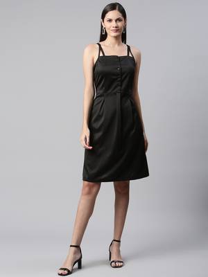 Women black collard neck casual dress 2