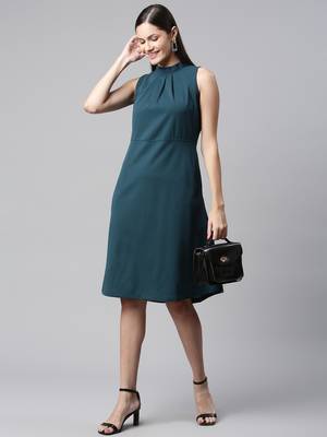 Women teal halter neck casual dress 1