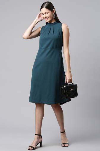 Women teal halter neck casual dress