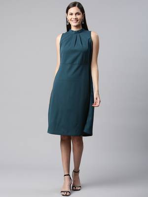 Women teal halter neck casual dress 2