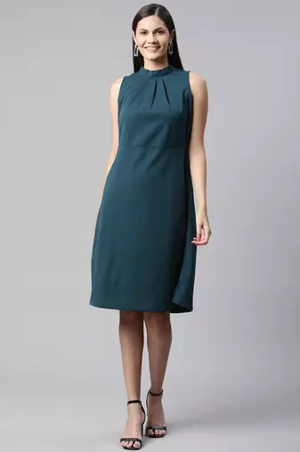 Women teal halter neck casual dress