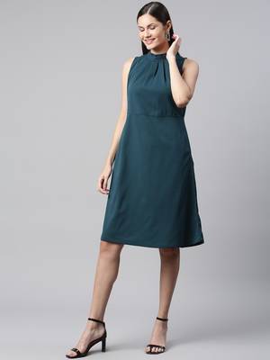 Women teal halter neck casual dress 3