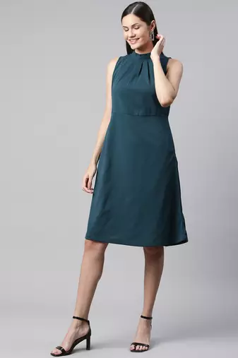 Women teal halter neck casual dress