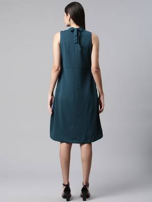 Women teal halter neck casual dress 4