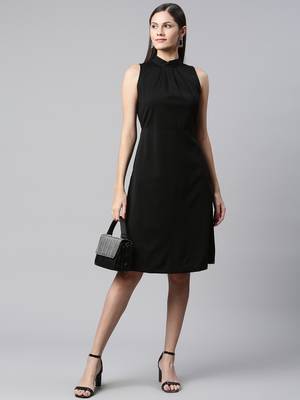 Women black halter neck casual dress 1