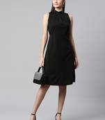 Women black halter neck casual dress