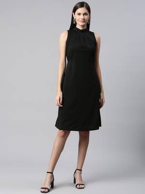 Women black halter neck casual dress 2