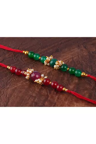 combo of 2 fashion beaded & pearl rakhi for rakshabandhan festival bhaiya rakhi handcrafted with