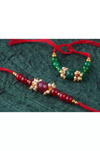 combo of 2 fashion beaded & pearl rakhi for rakshabandhan festival bhaiya rakhi handcrafted with