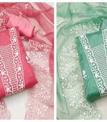 Women's exclusive pink and sea green unstitched heavy thread embrodiery combo dress material