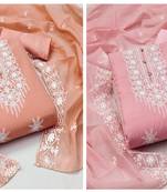 Women's dignified peach and pink unstitched heavy thread embrodiery combo dress material