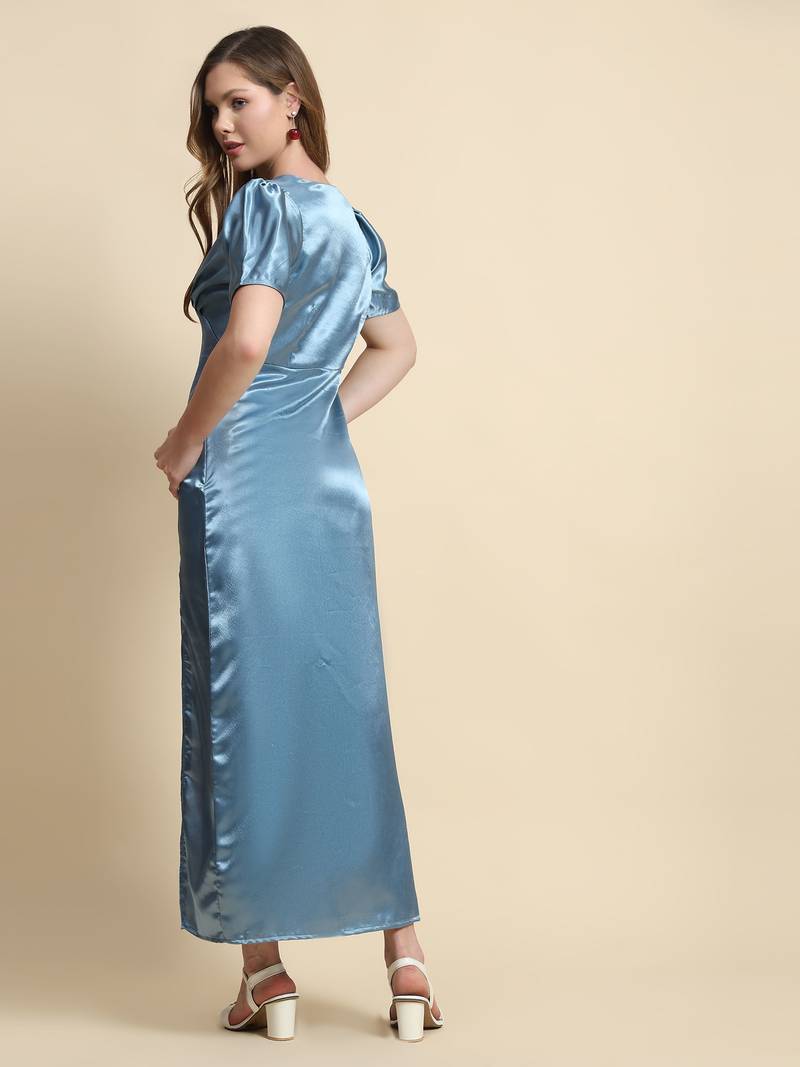 Women Satin Long Fusion Ideal for Parties and Casual Occasions