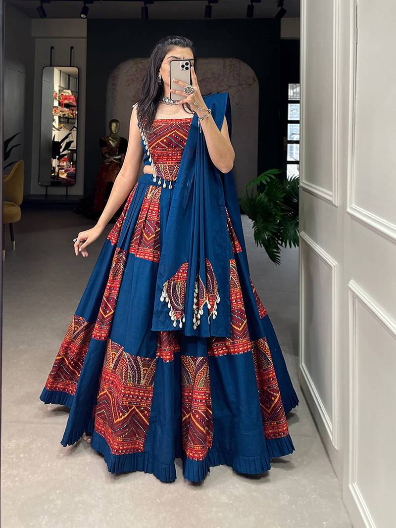 blue garba dress Royal Blue Color Plain With Gota Patti Rayon Garba Choli main image 0