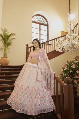 Beautiful White Georgette Lehenga Choli Set With Dupatta 1