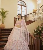 Beautiful White Georgette Lehenga Choli Set With Dupatta