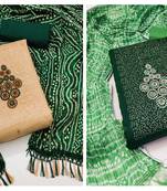 Women's awsome beige and green color heavy thread sequence combo dress material