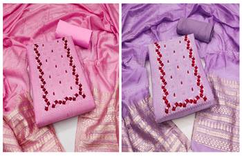 Women's dignified pink and purple color embrodiered and fancy border combo dress material 1