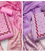 Women's dignified pink and purple color unstitched embrodiered and fancy border combo dress material