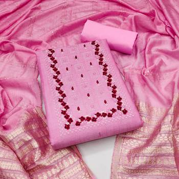Women's dignified pink and purple color embrodiered and fancy border combo dress material 2