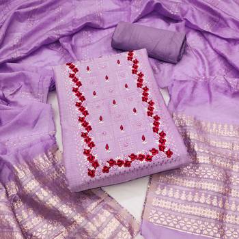 Women's dignified pink and purple color embrodiered and fancy border combo dress material 3