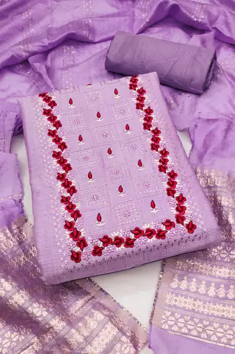 Women's dignified pink and purple color embrodiered and fancy border combo dress material