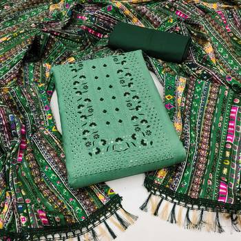Women's classic green and pink color embrodiered and fancy border n combo dress material 2