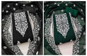 Women's lovely black and green color embrodiered and fancy border combo dress material 1