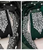 Women's lovely black and green color unstitched embrodiered and fancy border combo dress material