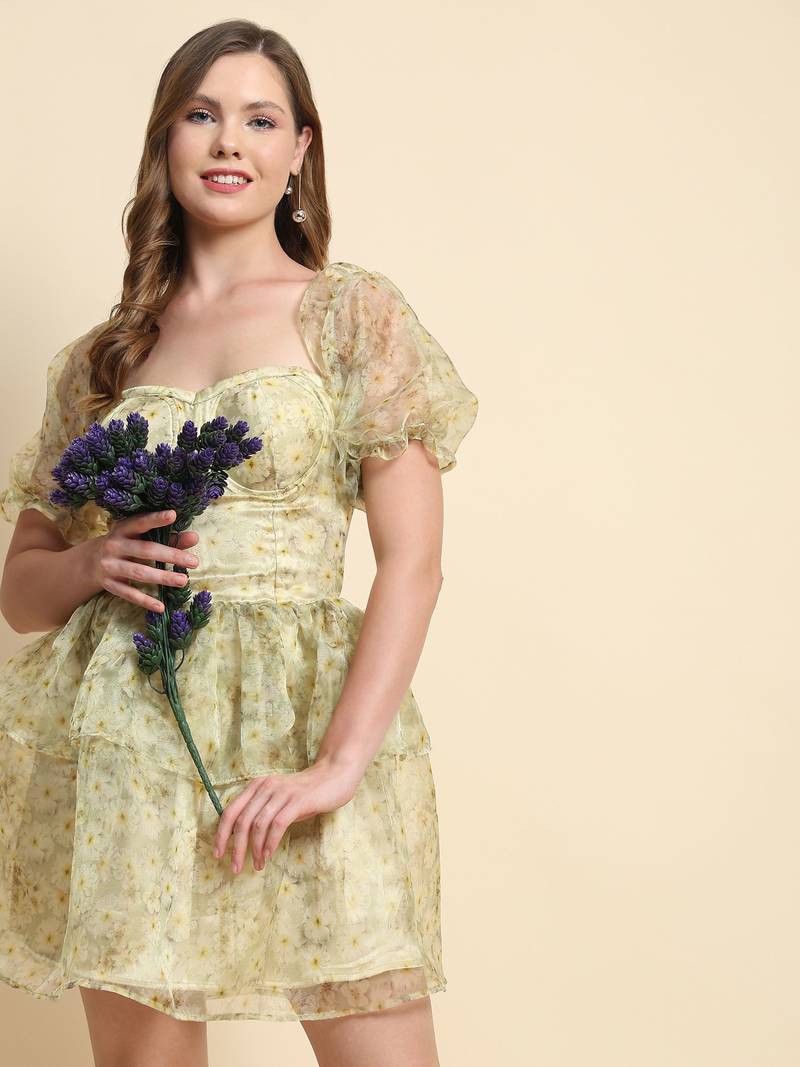 Elegant Organza Women Short Western Dress for Party Glam