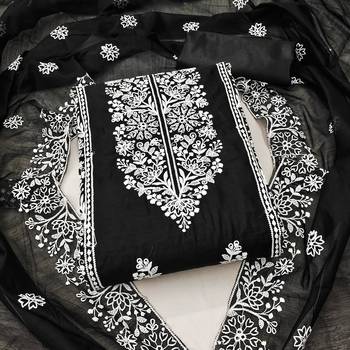 Women's lovely black and green color embrodiered and fancy border combo dress material 2